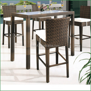 Classic outdoor bar balcony table and chair combination garden rain-proof rattan  leisure bistro high table and bar stool