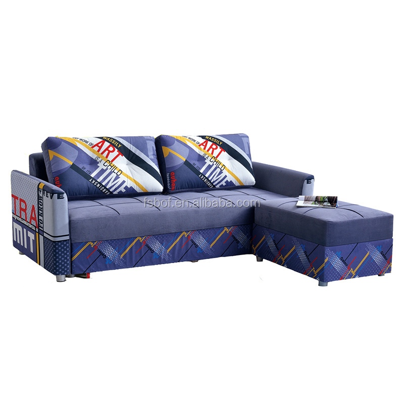 hotel room house furniture fashion folding futon sofa bed with stool pull out sofa bed mechanism LS8110