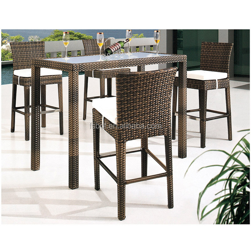 Classic outdoor bar balcony table and chair combination garden rain-proof rattan  leisure bistro high table and bar stool