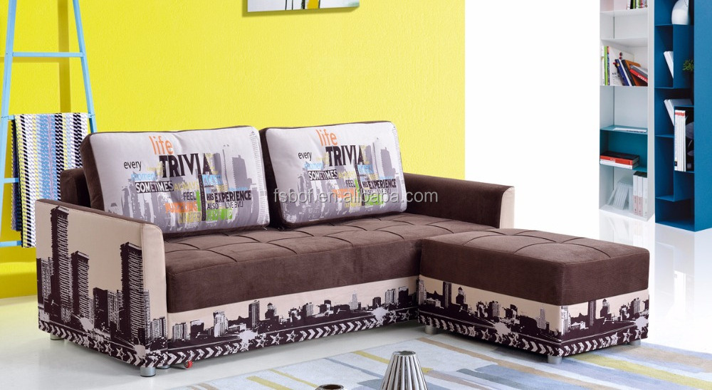 hotel room house furniture fashion folding futon sofa bed with stool pull out sofa bed mechanism LS8110