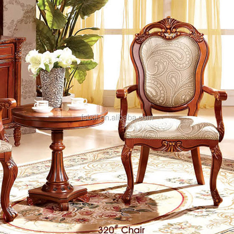 classic hotel bedroom furniture one round side coffee table and two fabric solid wood frame chair M320