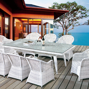 outdoor furniture rattan garden large table and chairs set for 12 person white color rattan chair AA3002