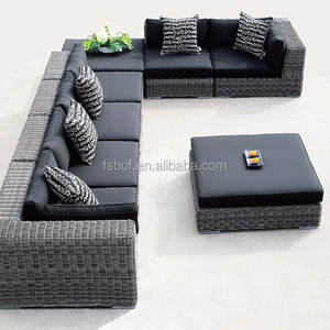 high end wholesale fashion furniture outdoor garden becnh corner sofa cane couch with cushion AA2009