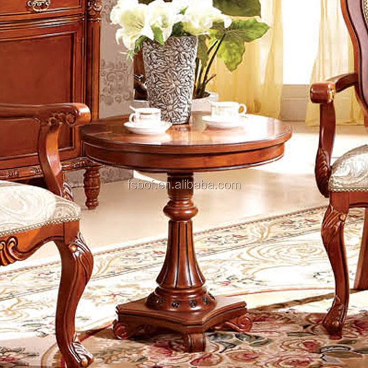 classic hotel bedroom furniture one round side coffee table and two fabric solid wood frame chair M320