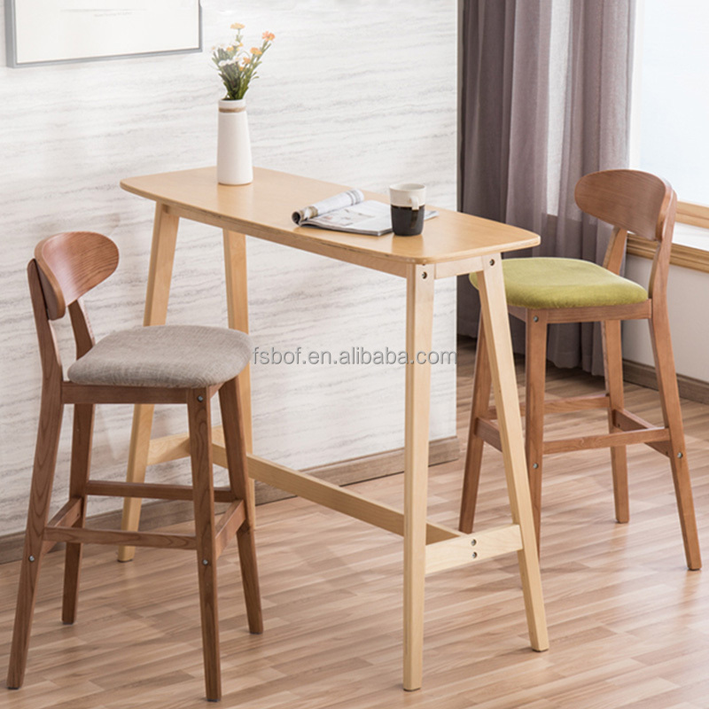 Commercial furniture bar table and solid wood bar chair with back rest