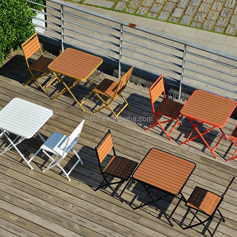 outdoor  restaurant furniture folding coffee shop table and chair foldable collapsible chairs garden cafe waterproof furniture