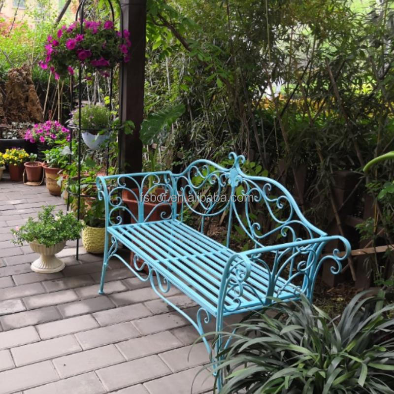 morden new design outdoor furniture garden benches wrought iron long sofa balcony double seat chair