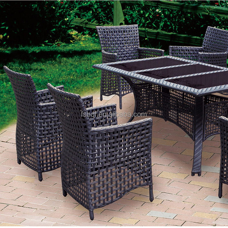 garden black rattan outdoor furniture hotel dining chair and wicker table