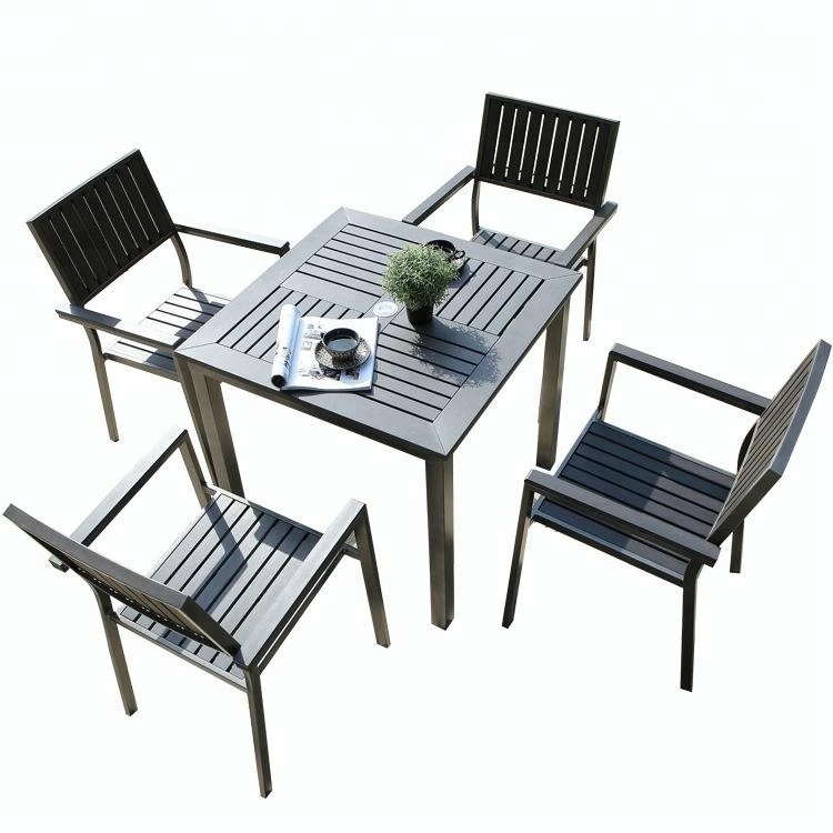 outdoor aluminum restaurant furniture wood-plastic composite rectangle shape table and chairs