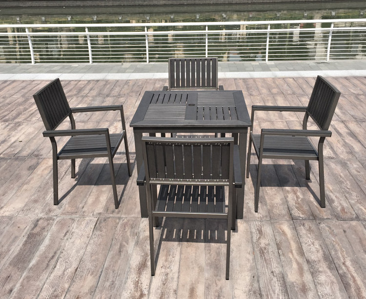 outdoor aluminum restaurant furniture wood-plastic composite rectangle shape table and chairs