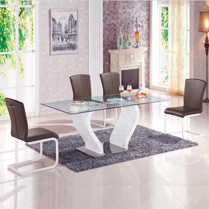 adjustable x shaped glass dining table with six chairs home furniture GD021