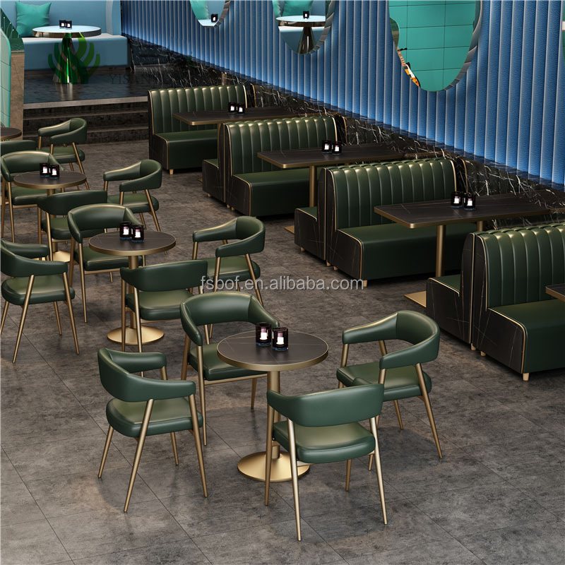 Commercial restaurant sofa table and chair combination waterproof marble pattern table bistro cafe U-shaped card seat sofa