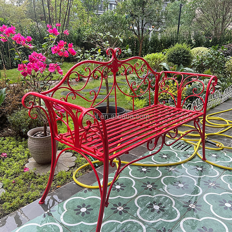 morden new design outdoor furniture garden benches wrought iron long sofa balcony double seat chair