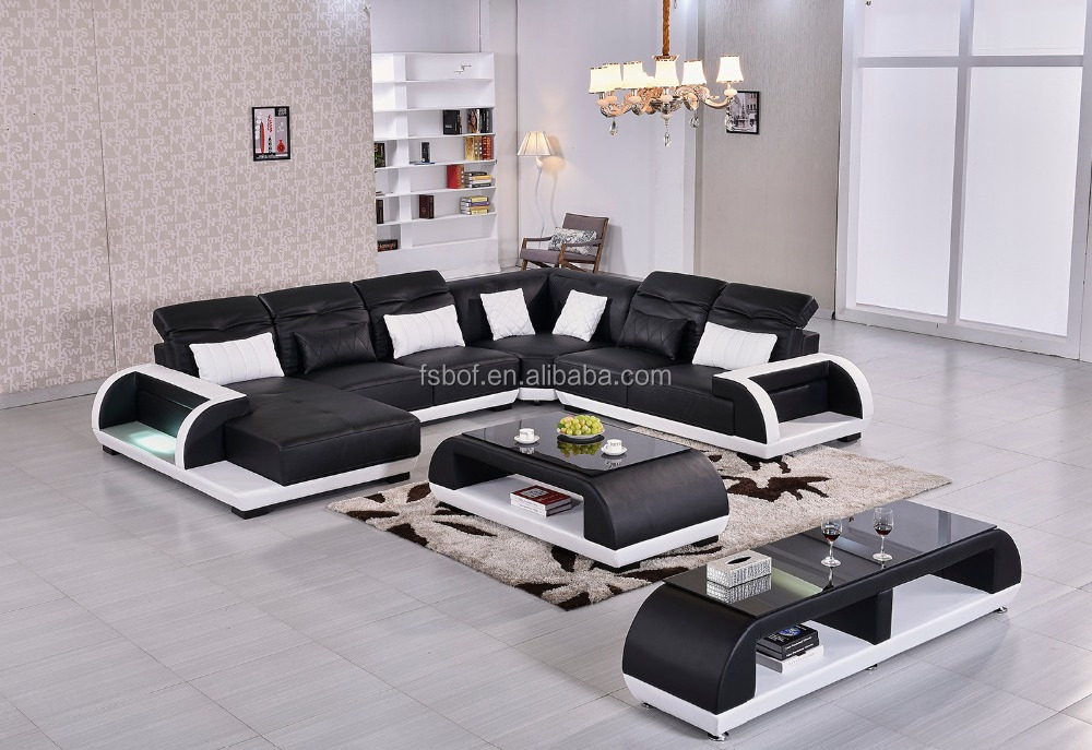 Home furniture living room U shape leather sofa set with coffee table and Tv stand 509