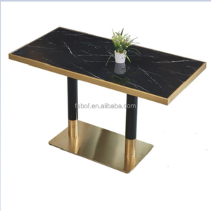 Commercial restaurant stainless steel marble dining table cafe bar bistro burger shop negotiation Gold SS slate dining table