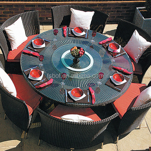 outdoor furniture garden black rattan chair glass top dining round table with rotating centre and chairs set AA3005