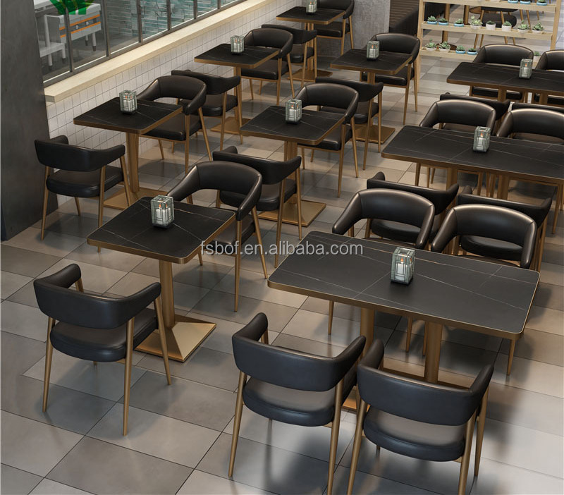 Commercial restaurant sofa table and chair combination waterproof marble pattern table bistro cafe U-shaped card seat sofa