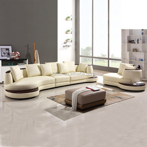 Home furniture half moon sectional leather sofa with beige color for living room 105