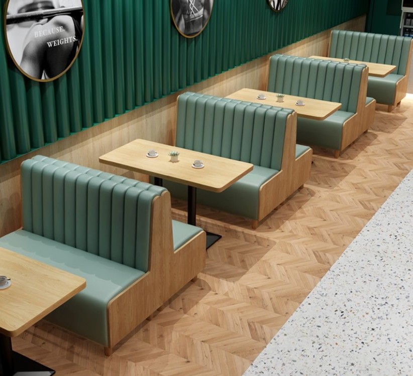 Customize wooden restaurant booth seating sofa bench with table sets half circle booth bench for restaurant shop