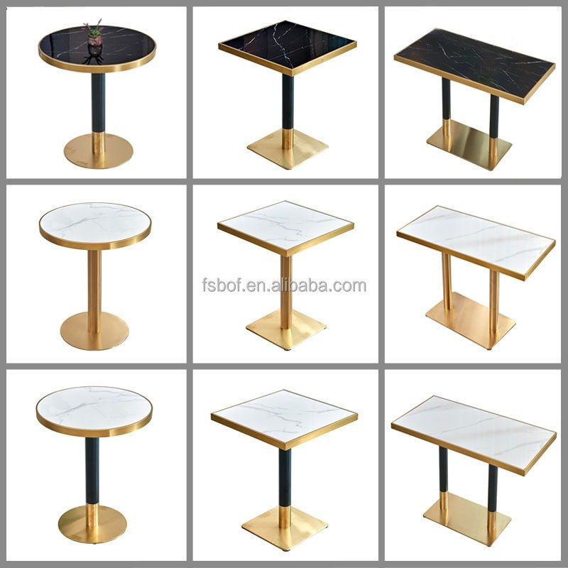 Commercial restaurant stainless steel marble dining table cafe bar bistro burger shop negotiation Gold SS slate dining table