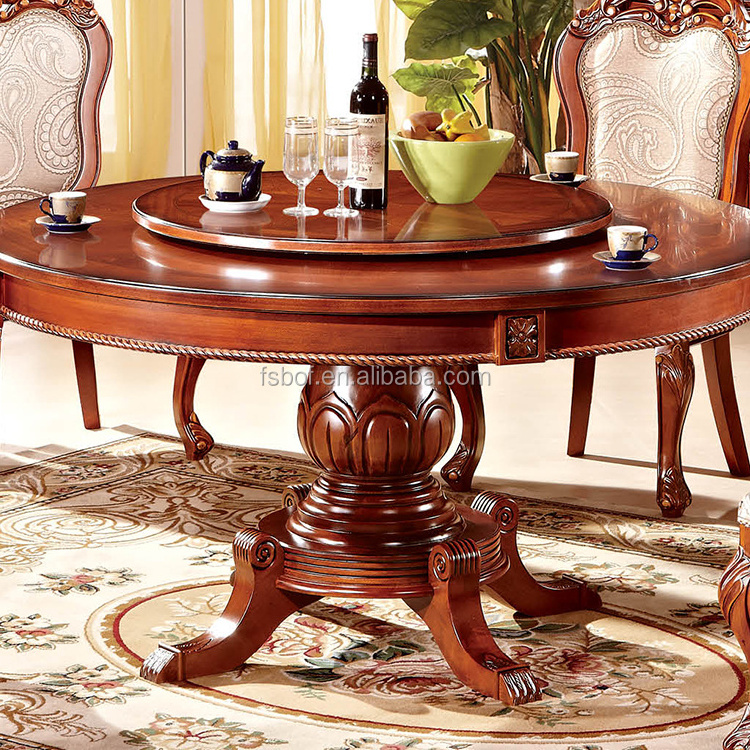 new design home furniture solid wood classic dinner house round rotating dining table and 6 chairs M320