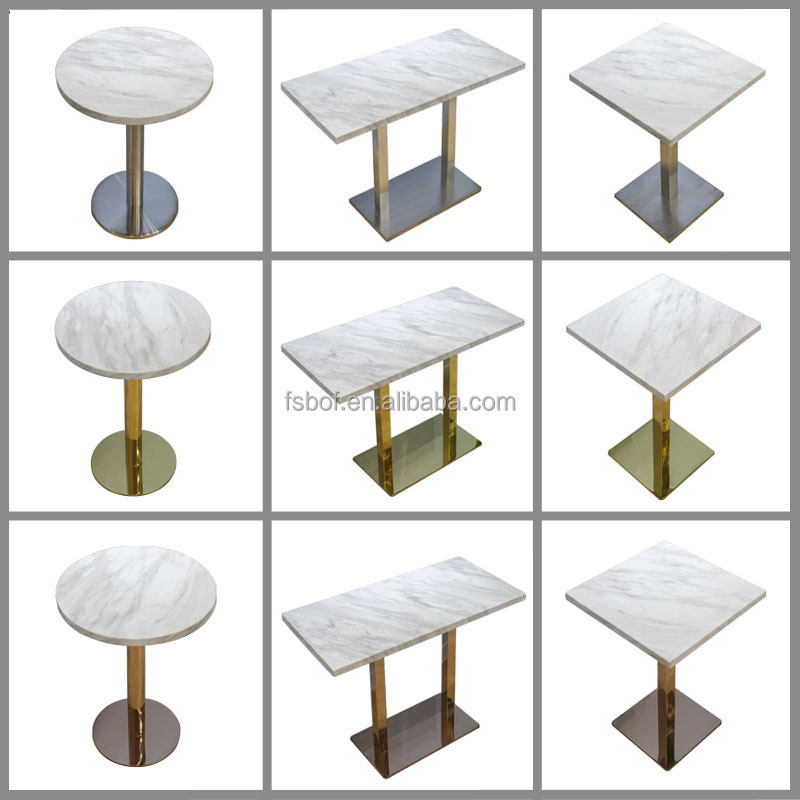 Commercial restaurant stainless steel marble dining table cafe bar bistro burger shop negotiation Gold SS slate dining table