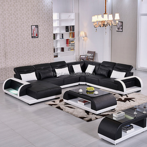 Home furniture living room U shape leather sofa set with coffee table and Tv stand 509