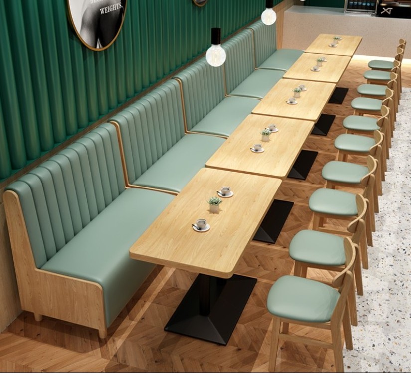 Customize wooden restaurant booth seating sofa bench with table sets half circle booth bench for restaurant shop