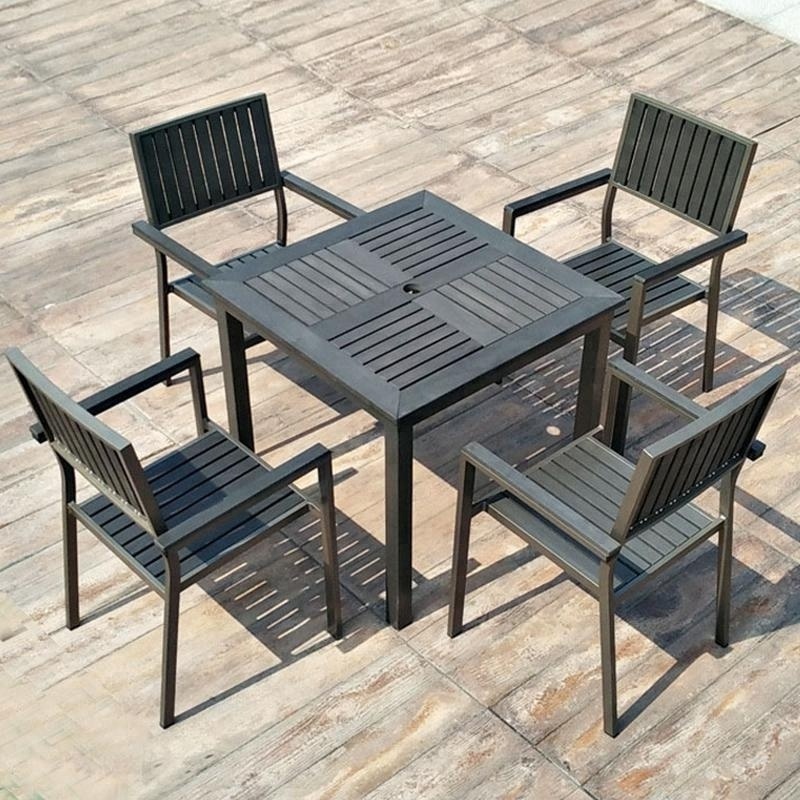 outdoor aluminum restaurant furniture wood-plastic composite rectangle shape table and chairs