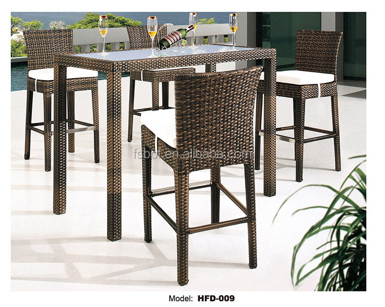 Classic outdoor bar balcony table and chair combination garden rain-proof rattan  leisure bistro high table and bar stool