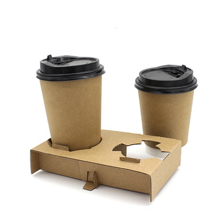 Cup holder black 2 cup drink carriers Disposable E flute paper Take Away coffee to go Corrugated Paper 2 Cup carriers