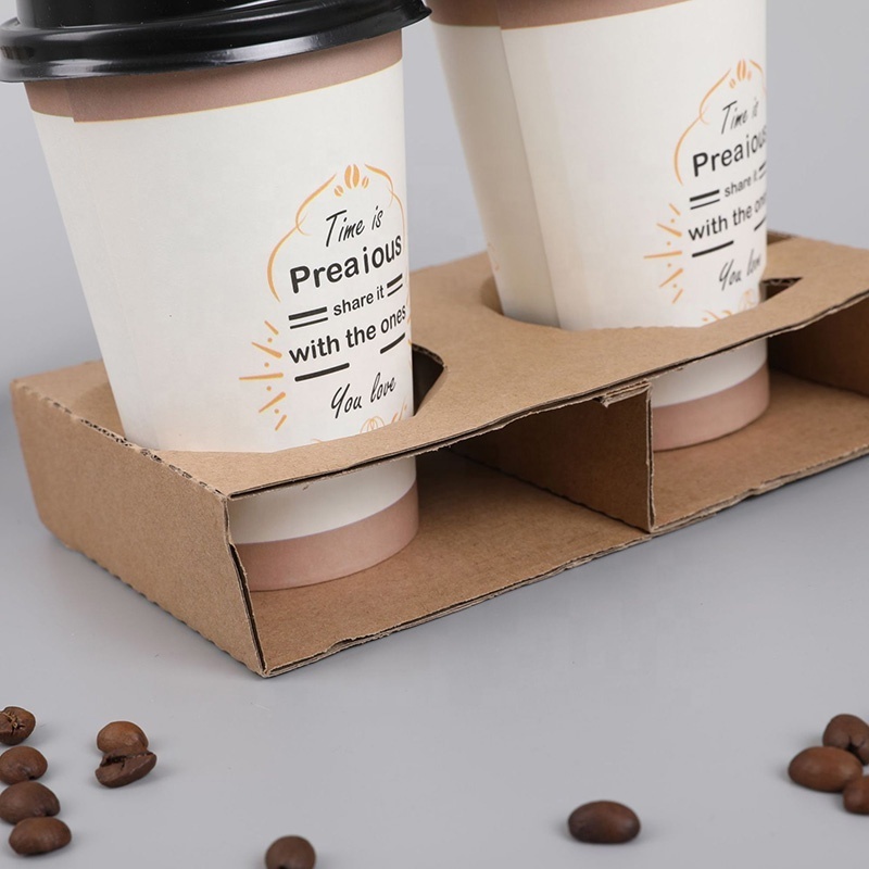 Cup holder black 2 cup drink carriers Disposable E flute paper Take Away coffee to go Corrugated Paper 2 Cup carriers