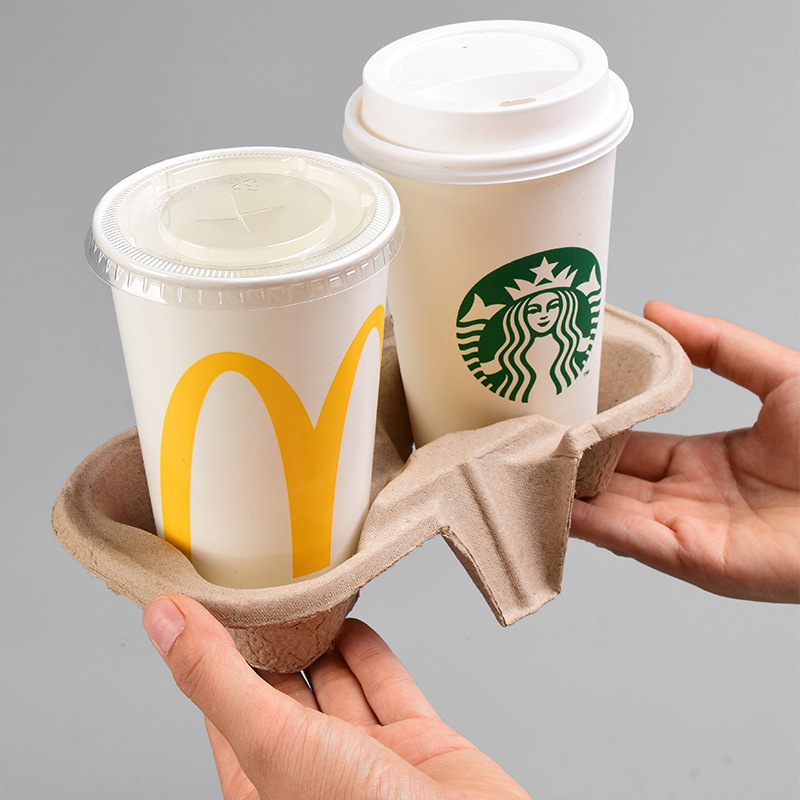 Cup holder black 2 cup drink carriers Disposable E flute paper Take Away coffee to go Corrugated Paper 2 Cup carriers