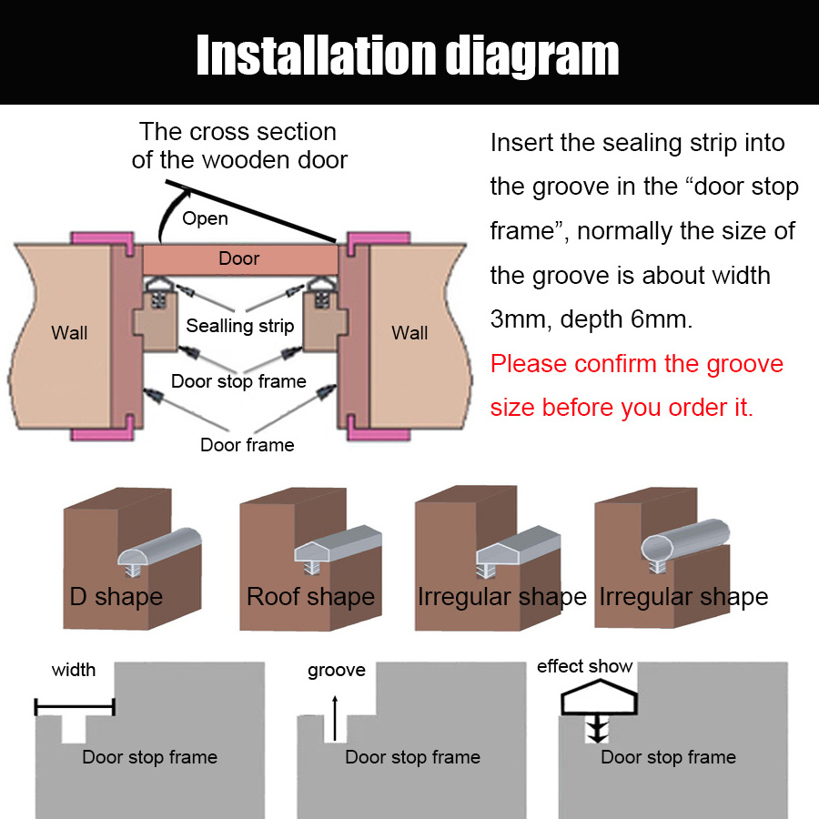 D 8x5x3.8mm Rubber Strip Door Seal Extruded Silicone PVC TPE Weatherstrips Wooden Door Window Frame Groove Caulk Seal Soundproof