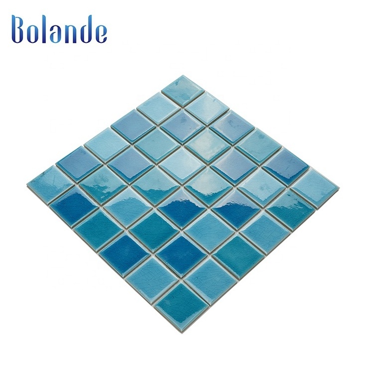 Wholesale porcelain ice crackle mosaic tile 300x300 glazed aqua blue ceramic mosaic swimming pool tiles