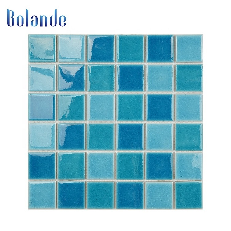 Wholesale porcelain ice crackle mosaic tile 300x300 glazed aqua blue ceramic mosaic swimming pool tiles