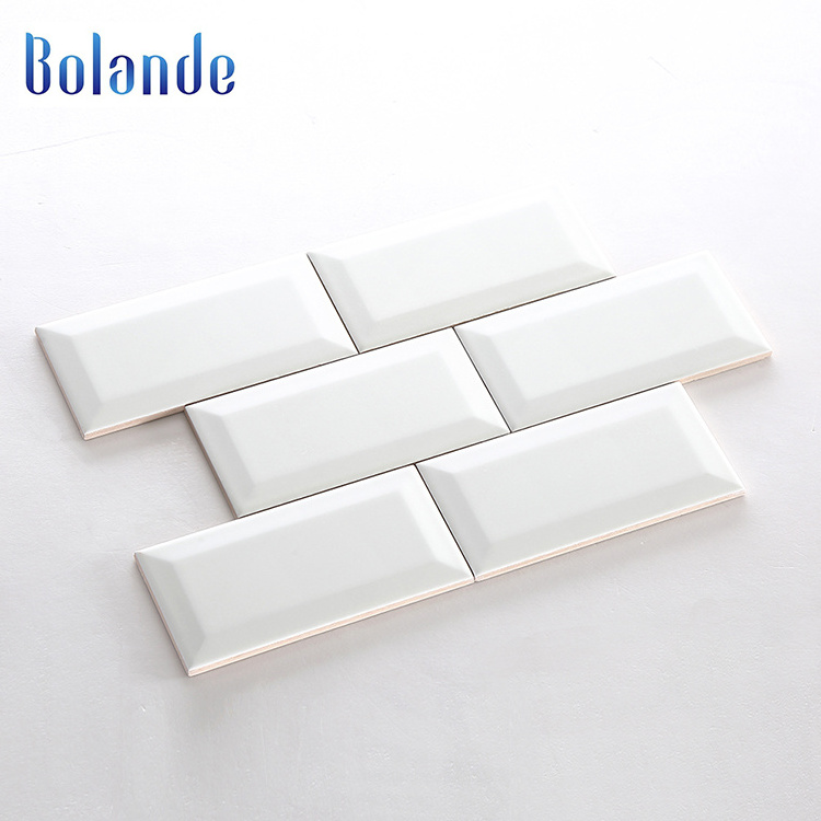 Latest china house decorative kitchen wall tile home use beveled 3d matt white subway tiles backsplash