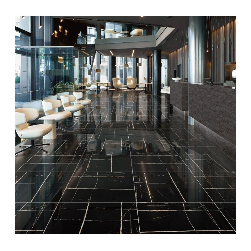 Gold Veins Black Marble Tile for Floor