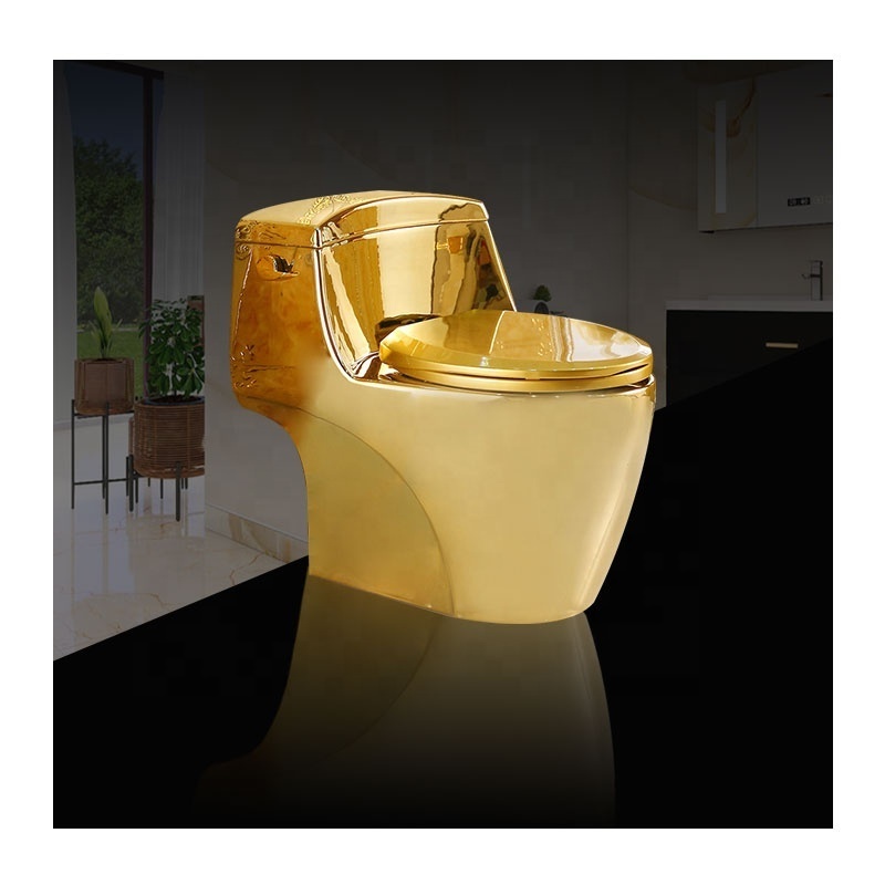 Floor Mounted Water Mark Bathroom Golden Color Toilet Gold One Piece Water Pressure Adjustment Ceramic