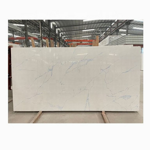 white calacatta stone marble slab tile artificial quartz with light blue veins for shower wall panel