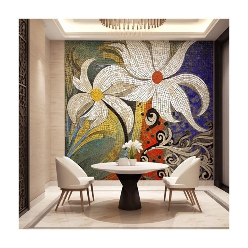 Living Room Handmade Painting Pattern Design Glass Craft Mosaic Art Tiles For Interior Wall Murals