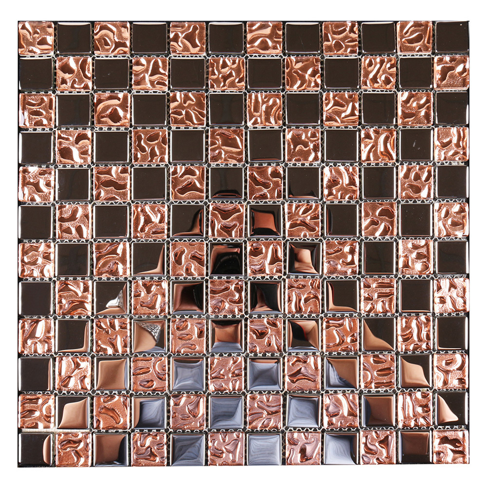 Decorative rose gold glitter mirror wall 3d glass mosaic tiles for kitchen backsplash bathroom