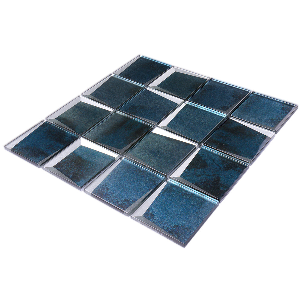 Blue kitchen bathroom tile wall 3d backsplash antique mirror glass tiles