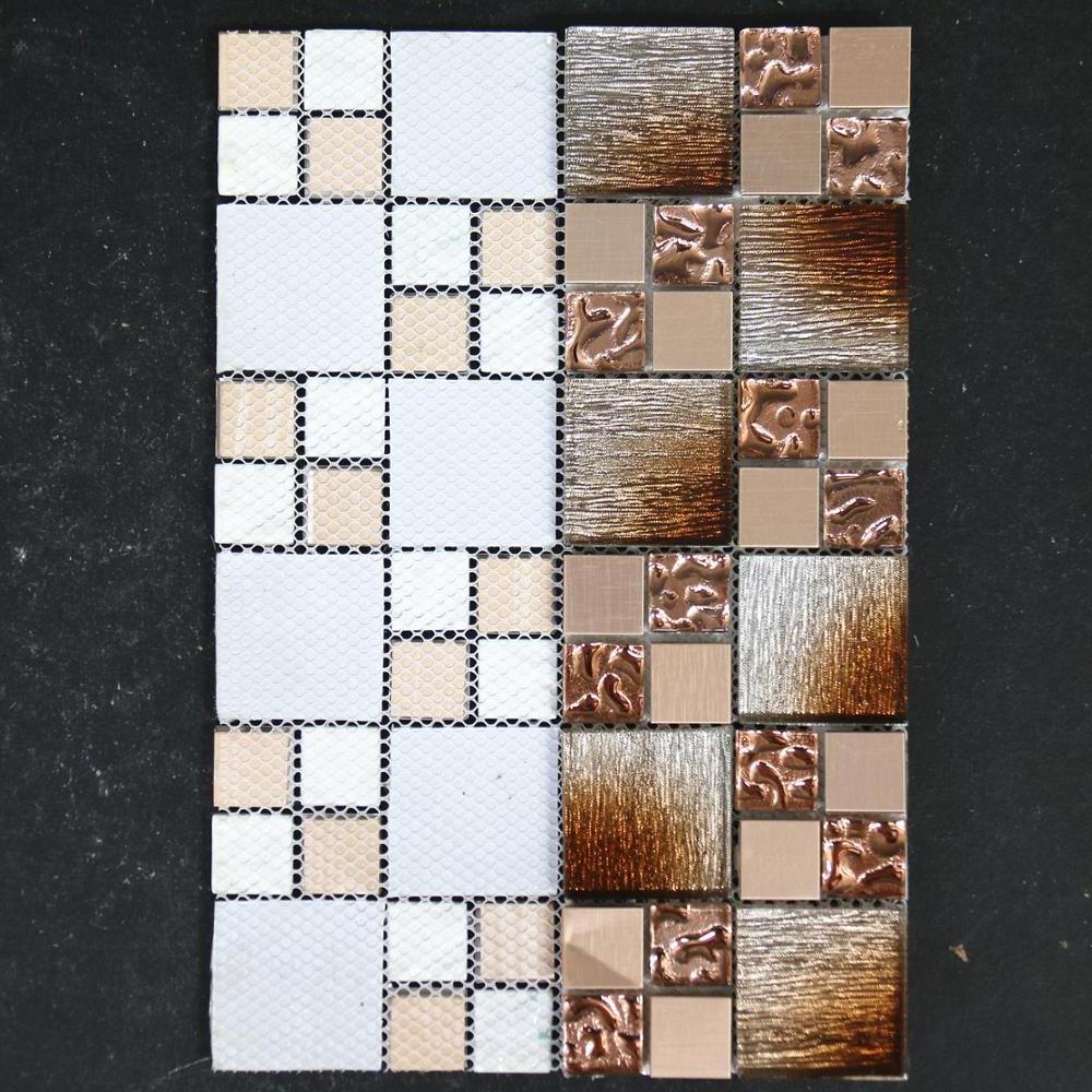 BSJ194 Fancy polished glazed rose gold pink 3D glass and aluminium mosaic tiles for wall kitchen backsplash