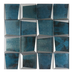 Blue kitchen bathroom tile wall 3d backsplash antique mirror glass tiles