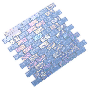 Beautiful wall decorative mosaic tiles iridescent shiny glass blue swimming pool mosaic for bathroom shower backsplash