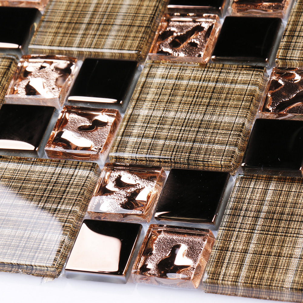 Modern luxury square grid pattern rose gold glass mosaics for kitchen backsplash