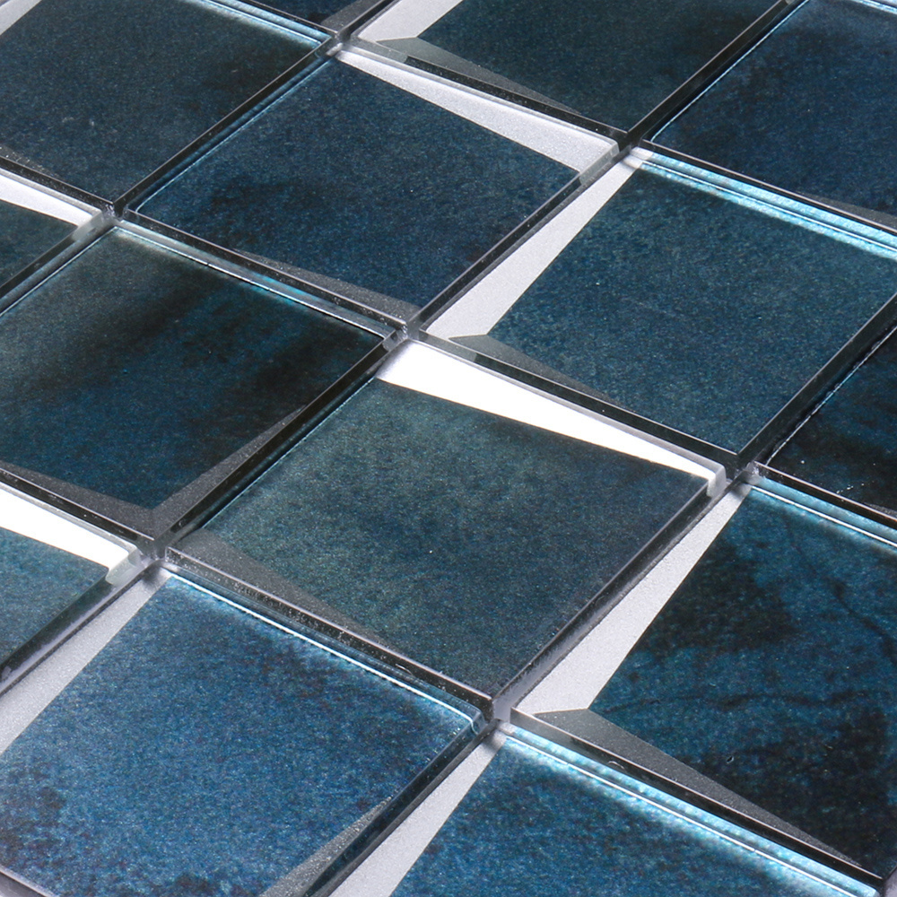 Blue kitchen bathroom tile wall 3d backsplash antique mirror glass tiles