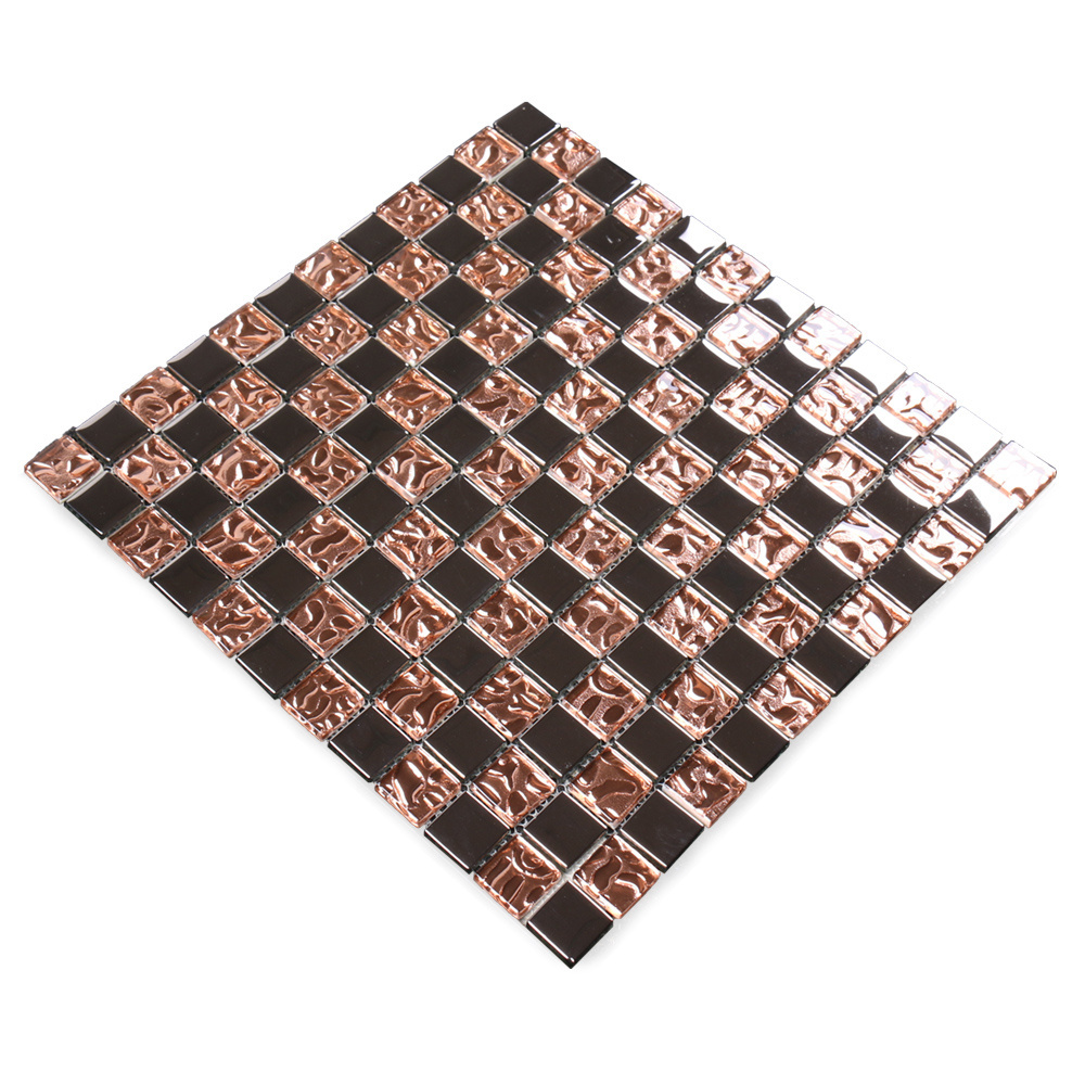 Decorative rose gold glitter mirror wall 3d glass mosaic tiles for kitchen backsplash bathroom