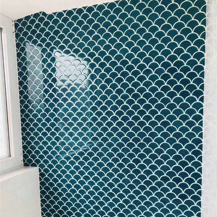 Irregular fan fish scale ice crackle ceramic tile mosaic for bathroom wall decoration